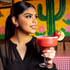 mujer joven disfrutando de un margarita de fresa en pancho el de la villa